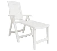 Chaise longue blanche pliable en plastique pour extérieur | Dossier inclinable 5 positions, structure légère, utilisation jardin, patio, terrasse, charge maximale 100 kg