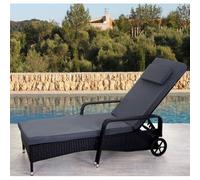 Chaise Longue Carrara, Polyrotin, Bain De Soleil, Couchette, Alu Anthracite, Coussin Gris Noir