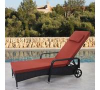 Chaise Longue Carrara, Polyrotin, Bain De Soleil, Couchette, Alu Anthracite, Coussin Terracota Noir