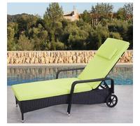 Chaise Longue Carrara, Polyrotin, Bain De Soleil, Couchette, Alu Anthracite, Coussin Vert Clair Noir
