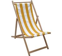 Chaise longue chilienne agrafée Jardin Privé, Structure hêtre massif, Toile coton 200g/m² déperlante, 3 positions, Rayures jaune et blanc