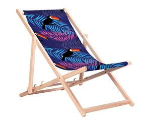 Chaise longue classique en hêtre GreenBlue GB183 avec imprimé toucan