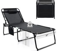 Chaise longue COSTWAY avec appui-tête et poche latérale, chaise longue de jardin pliable à dossier réglable, chaise longue de plage pouvant supporter jusqu'à 200 kg, 188 x 69 x 41 cm, noir