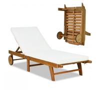 Chaise longue COSTWAY avec roulettes et coussin, chaise longue de jardin avec dossier, chaise longue en bois, chaise longue de balcon, chaise longue de plage pour le jardin, le balcon et la terrasse