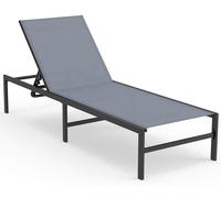 Chaise longue COSTWAY, chaise de jardin avec dossier réglable sur 6 positions et tissu respirant, chaise longue pour le jardin, la terrasse ou l'espace piscine, gris