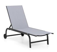 Chaise longue COSTWAY, chaise longue de jardin avec dossier réglable en 6 positions, roulettes et tissu à séchage rapide, chaise longue à roulettes pouvant supporter jusqu'à 150 kg, chaise longue gris