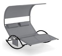 Chaise longue COSTWAY pour 2 personnes, chaise longue double avec toit, poche latérale et 2 appuie-tête amovibles, chaise longue de jardin, chaise longue à bascule, chaise longue relax jusqu'à 300 kg