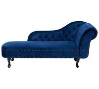 Chaise Longue Côté Droit Méridienne en Velours Bleu Glamour et Elégant Salon Nim