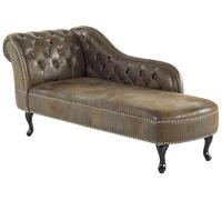 Chaise Longue Côté Gauche Méridienne en Cuir PU Imitation Daim Marron CHic Nimes