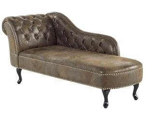 Chaise Longue Côté Gauche Méridienne en Cuir PU Imitation Daim Marron CHic Nimes