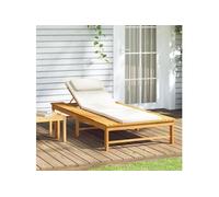vidaXL Bain de soleil en bois massif d'acacia avec coussin blanc crème
