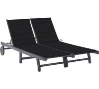 Chaise longue de jardin 2 places avec coussin Gris Acacia