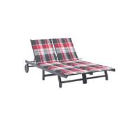Chaise longue de jardin 2 places avec coussin Gris Acacia