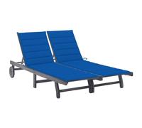 Chaise longue de jardin 2 places avec coussin Gris Acacia