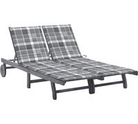 Chaise longue de jardin 2 places avec coussin Gris Acacia