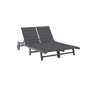 Chaise longue de jardin 2 places avec coussin Gris Acacia