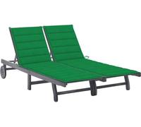 Chaise longue de jardin 2 places avec coussin Gris Acacia