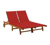 Chaise longue de jardin 2 places avec coussins Acacia solide