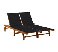 Chaise longue de jardin 2 places avec coussins Acacia solide