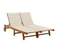 Chaise longue de jardin 2 places avec coussins Acacia solide