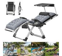 Chaise longue de jardin ACXIN ergonomique, rembourrée d'un coussin moelleux, avec pare-soleil rabattable et réglable, oreiller, porte-boissons et poche latérale - Beige