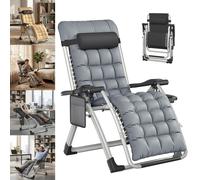 Chaise longue de jardin ACXIN, rembourrage ergonomique avec coussin moelleux, pliable et réglable, avec oreiller, porte-boissons et poche latérale, beige