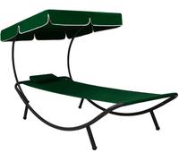 Chaise longue de jardin avec auvent et oreiller vert