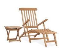 vidaXL Chaise longue de jardin avec repose-pieds et table en teck massif