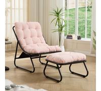 Chaise longue de jardin avec repose-pieds, fauteuil de détente confortable avec coussin moelleux et repose-pieds