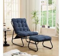 Chaise longue de jardin avec repose-pieds, fauteuil de détente confortable avec coussin moelleux et repose-pieds