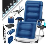 Chaise longue de jardin bleu marine - KESSER - Charge maximale 200 kg - Dossier réglable - Coussin pour la nuque