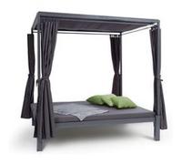 Chaise longue de jardin - blumfeldt Senator Lounge - Transat - 2 personnes - Bain de soleil - 4 rideaux latéraux - Acier - Toile de polyester - Gris Gris G