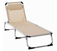 Chaise longue de jardin en aluminium, pliable, réglable en 4 positions, ergonomique avec revêtement en maille, beige, 170 x 60 x 76 cm