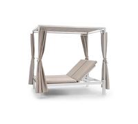 Chaise longue de jardin - Eremitage - Transat - 2 personnes - Bain de soleil - 4 rideaux latéraux - Cadre acier - Polyester - Blanc et crème