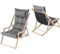 Chaise longue de jardin "MARLENA" (53x101x94 cm) en bois de pin avec support & coussin - réglable en 3 positions, coussin de 8 cm, naturel - HobbyGarden