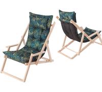 Chaise longue de jardin "MARLENA" (53x101x94 cm) en bois de pin avec support & coussin - réglable en 3 positions, coussin de 8 cm, naturel - HobbyGarden