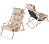 Chaise longue de jardin "MARLENA" (53x101x94 cm) en bois de pin avec support & coussin - réglable en 3 positions, coussin de 8 cm, naturel - HobbyGarden