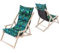 Chaise longue de jardin "MARLENA" (53x101x94 cm) en bois de pin avec support & coussin - réglable en 3 positions, coussin de 8 cm, naturel - HobbyGarden