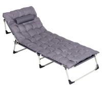 Chaise longue de jardin pliable pour la pêche, avec matelas et coussin, gris, MultiGarden