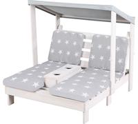 Chaise longue de jardin roba en bois - Chaise longue double avec porte-boisson et pare-soleil - Convient à 2 enfants à partir de 18 mois - Résistante aux intempéries