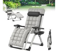 Chaise longue de jardin UISEBRT rembourrée avec coussin moelleux, pliable et inclinable de 90 à 170°, structure en acier pouvant supporter jusqu'à 160 kg, avec oreiller, porte-boissons et poche latéra