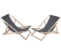 Chaise longue de jardin Woodok Chaise longue en bois de hêtre Chaise longue jusqu'à 120 kg pliable Set de 2 pièces Gris