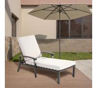 Chaise longue de patio avec coussin en coton, chaise longue de piscine en aluminium antirouille à inclinaison réglable, coussin beige imperméable (1er)