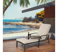 Chaise longue de patio avec fonction d'inclinaison réglable – aluminium résistant à la rouille, coussin en coton imperméable inclus, chaise longue de piscine pour jardin et terrasse, beige