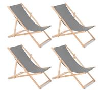 Chaise longue de plage de jardin et de soleil en bois de hêtre grise 4 pièces
