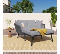 Chaise longue d'extérieur - Canapé lounge - Résine tressée gris - Coussin 10 cm lavable - Structure acier galvanisé