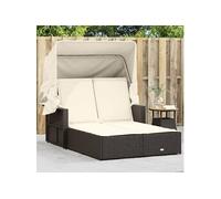 Chaise Longue Double avec Auvent et Coussins, Bain de Soleil, Transat de Jardin Patio Terrasse Arrière-cour, Marron 365808