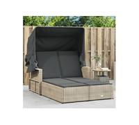 vidaXL Bain de soleil double avec toit et coussins gris clair Poly rotin