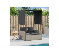 vidaXL Bain de soleil double avec toit et rideaux gris clair Poly rotin