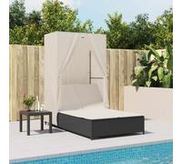 Chaise longue double avec toit et rideaux marron résine tressée transat vidaXL
